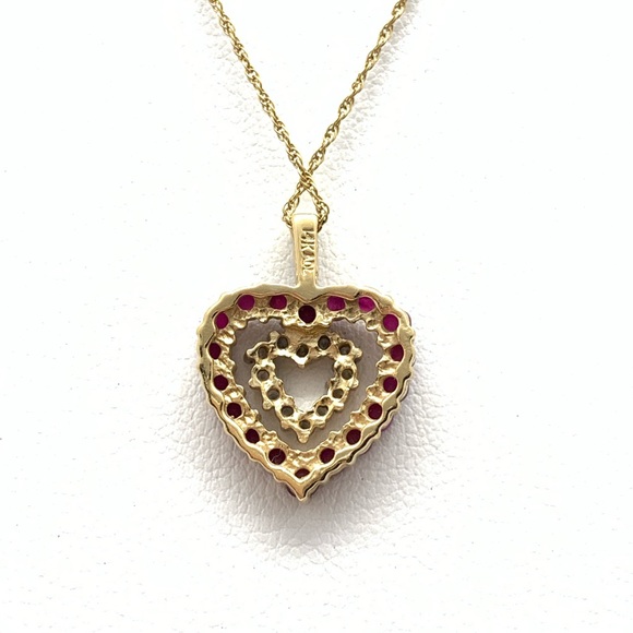 14k Yellow Gold Ruby & Diamond Cutout ♥️ Necklace - Picture 5 of 8